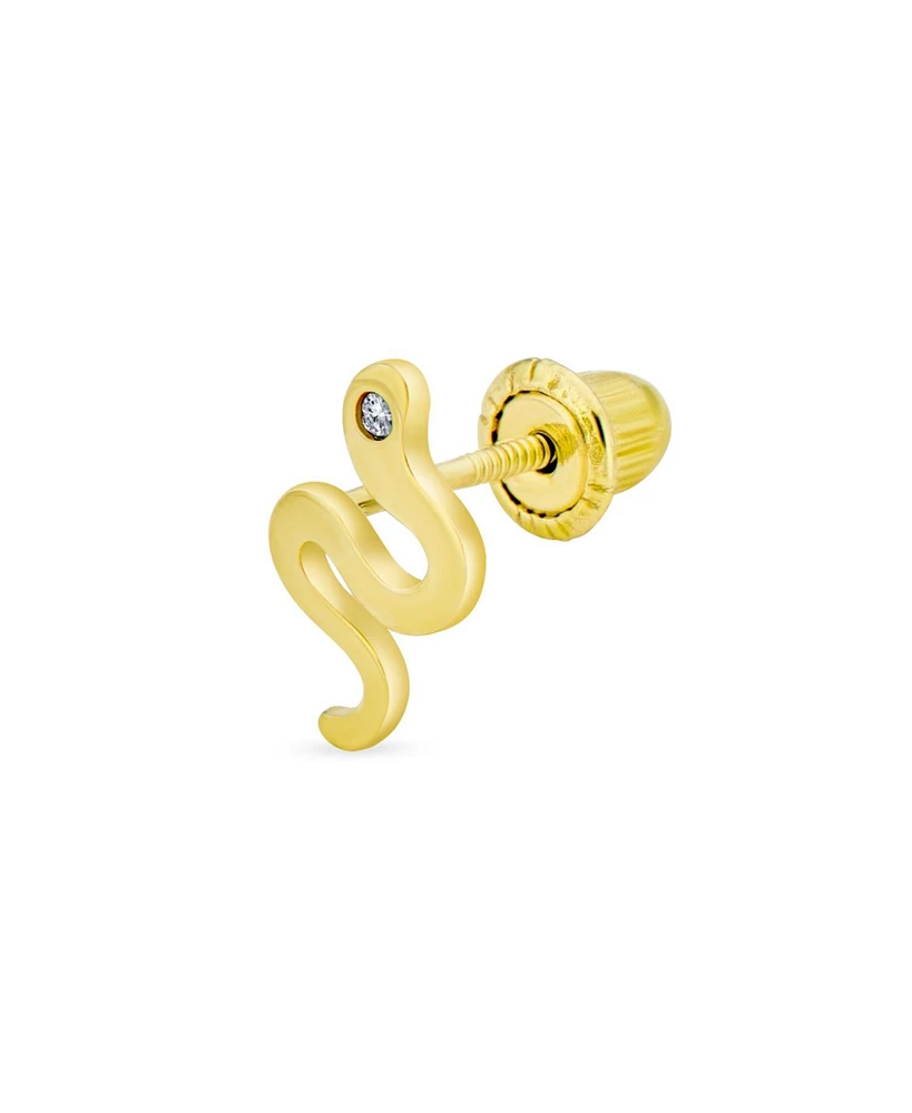 Bling Jewelry Minimalist Tiny Mini 14K Yellow Gold Garden Reptile Serpent Snake Cartilage Ear Stud Earring For Women Safety Clutch Screw back Lobe Pie