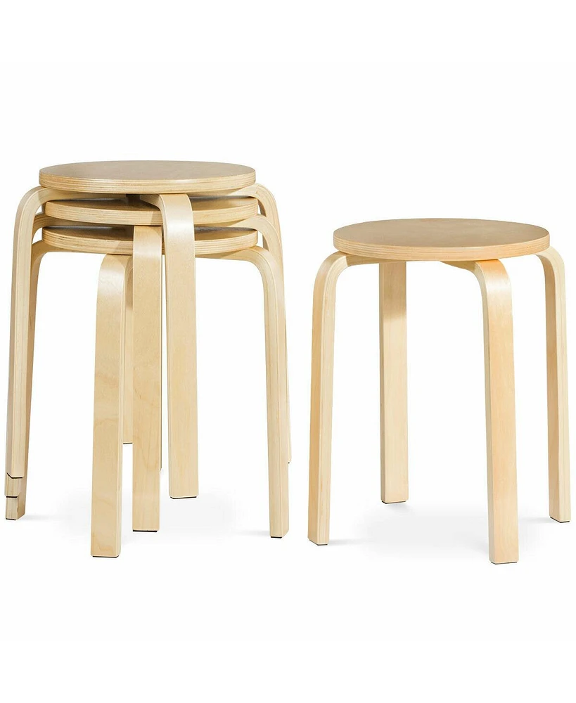 Gymax Set of 4 18'' Stacking Stool Round Dining Chair Backless Wood Home Decor