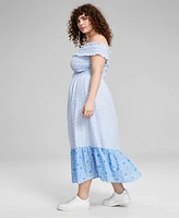 And Now This Trendy Plus Cotton Off-The-Shoulder Smocked Dress, Created for Macy's