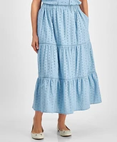 Style & Co Petite Cotton Pull-On Eyelet Tiered Maxi Skirt, Exclusively at Macy's