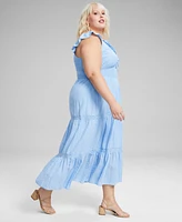 And Now This Trendy Plus Cotton Ruffle-Trim Tiered Maxi Dress, Created for Macy's