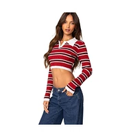 Edikted Women's Collared Stripey Ribbed Crop Top