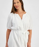 Style & Co Petite Cotton Belted Button-Front A-Line Dress, Exclusively at Macy's