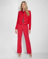 Tommy Hilfiger Womens Textured Button Front Jacket Sutton Boot Leg Trousers Long Sleeve Printed Button Front Top