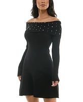 Bcx Juniors' Embellished Off-The-Shoulder Sweater Dress