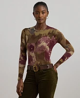 Lauren Ralph Petite Floral Cotton-Blend Sweater