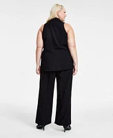 Bar Iii Trendy Plus Size Collared Vest Cheetah Print Sleeveless Jersey Top Grommet Belt Wide Leg Pants Created For Macys