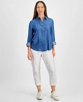 Style & Co Petite Perfect Chambray Button-Front Shirt, Created for Macy's