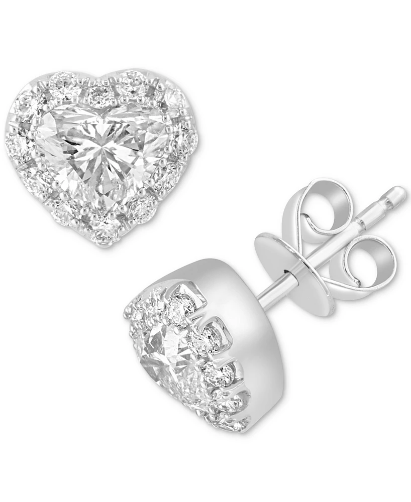 Effy Lab Grown Diamond Heart & Round Halo Stud Earrings (1-7/8 ct. t.w.) in 14k White Gold