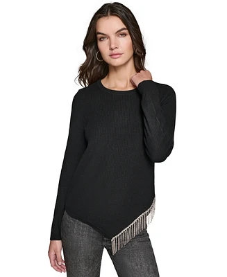 Karl Lagerfeld Paris Women's Asymmetrical Crystal-Trim Sweater