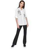 Karl Lagerfeld Paris Women's Embellished Eiffel Tower Button-Down Top