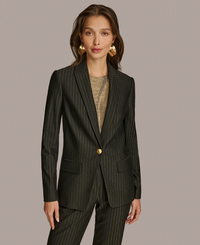 Donna Karan New York Women's Metallic Pinstripe One-Button Blazer