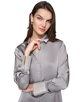 Karl Lagerfeld Paris Women's Rhinestone-Cuff Button-Down Top