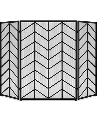 Best Choice Products 52x31in 3-Panel Iron Chevron Fireplace Screen, Spark Guard w/ Handles