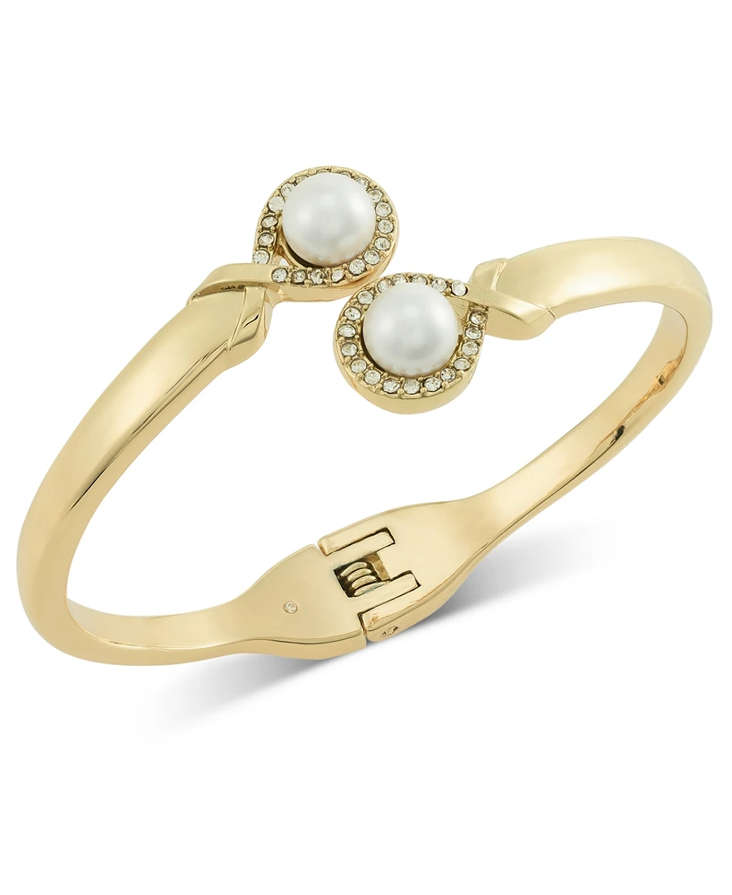 Charter Club Gold-Tone Pave & Imitation Pearl Bypass Bangle Bracelet, Created for Macy's