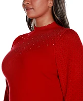 Belldini Black Label Plus Pointelle and Rhinestone Detail Sweater