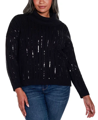 Belldini Black Label Plus Sequin Trim Cowl Neck Sweater