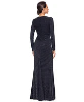 Xscape Petite Studded Gathered-Front Evening Gown