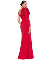 Xscape Petite One-Shoulder High-Slit Evening Gown