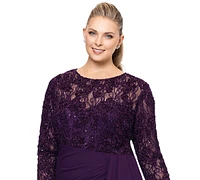 Xscape Plus Lace-Bodice Ruffled-Skirt Gown