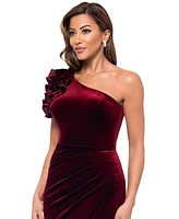 Xscape Women's One-Shoulder Ruffle-Trim Velvet Gown