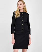 Anne Klein Women's Braid-Trim Textured Five-Button Jacket