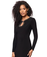 Xscape Women's Embellished Keyhole-Neck Long-Sleeve Gown