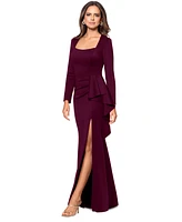 Xscape Women's Square-Neck Draped Long-Sleeve Gown