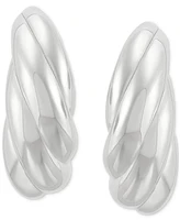 Polished Shrimp Style Medium Hoop Earrings in Sterling Silver, 1.3"