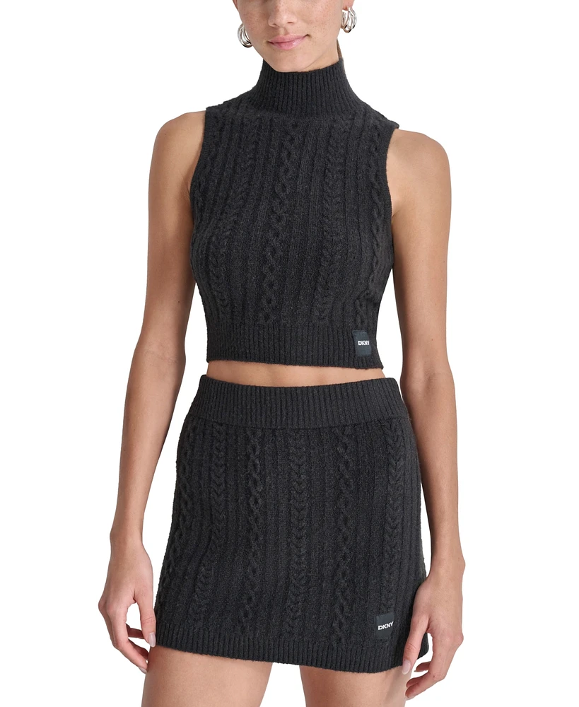 Dkny Sport Women's Cropped Mock-Neck Cable Knit Tank Top