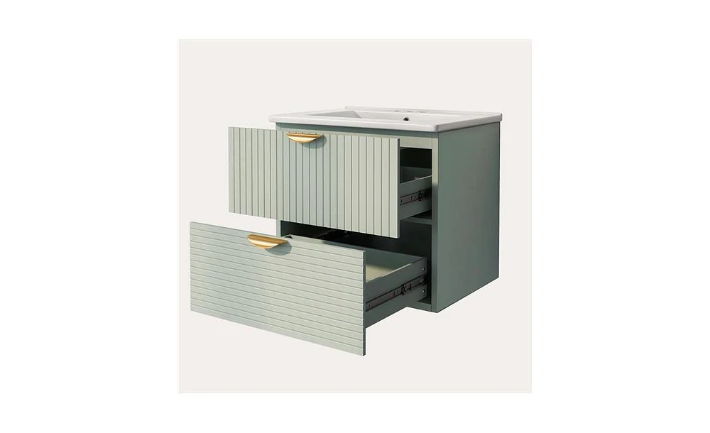 Slickblue Green Bathroom Vanity with 2 Drawers - Ideal for Small Spaces