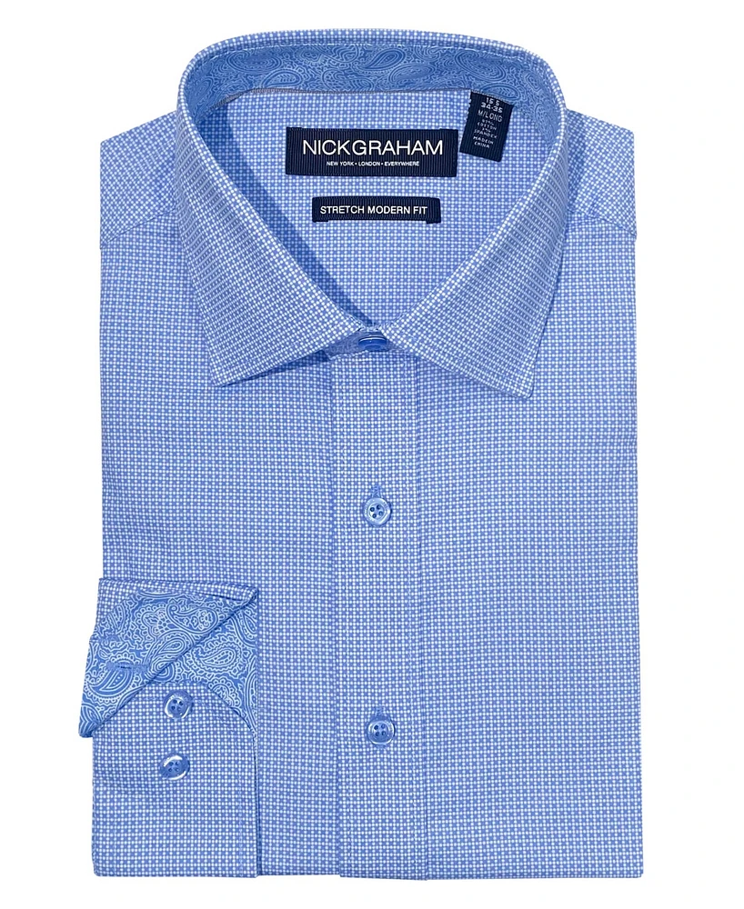 Nick Graham Men's Modern Fit Zig Zag Non-solid Dress Shirt