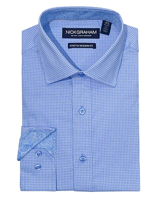 Nick Graham Men's Modern Fit Zig Zag Non-solid Dress Shirt