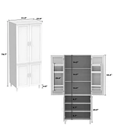 Famapy Dark Brown Wood Standard Bookcase Bookshelf With 4-Doors, Side Cabinets, (31.5 in. Wide x 78.7 in. Height)
