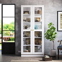 Famapy 6-Shelf Standard Bookcase Bookshelf with 2-Glass Door