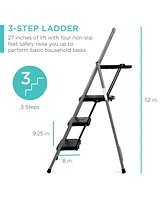 Best Choice Products 3-Step Portable Folding Anti-Slip Steel Ladder w/ Hand Grip, Utility Tray, 330lb Capacity