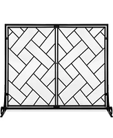 Best Choice Products 44x33in 2-Panel Handcrafted Wrought Iron Geometric Fireplace Screen w/ Magnetic Doors