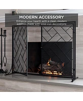 Best Choice Products 44x33in 2-Panel Handcrafted Wrought Iron Geometric Fireplace Screen w/ Magnetic Doors
