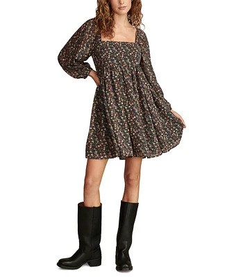 Lucky Brand Women's Printed Square-Neck Long-Sleeve Mini Dress