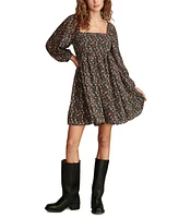 Lucky Brand Women's Printed Square-Neck Long-Sleeve Mini Dress