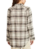 Lucky Brand Women's Plaid Button-Down Long-Sleeve Tunic Shirt