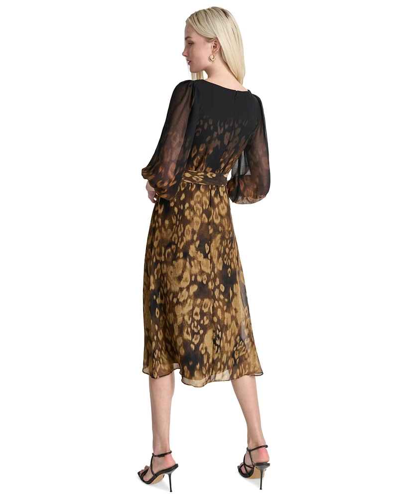 Dkny Women's Printed Balloon-Sleeve Dress
