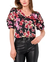 1.state Women's Floral-Print Bubble-Sleeve Blouse