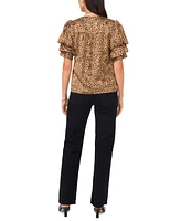 1.state Women's Leopard-Print Bubble-Sleeve Blouse