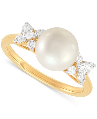 Grown With Love Cultured Freshwater Pearl (9mm) & Lab Grown Diamond (1/3 ct. t.w.) Ring in 14k Gold