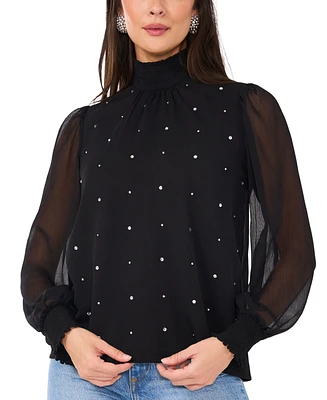 1.state Women's Embellished Mock-Neck Long-Sleeve Blouse