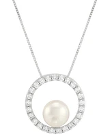 Grown With Love Cultured Freshwater Pearl (8mm) & Lab Grown Diamond (1/2 ct. t.w.) Open Circle 18" Pendant Necklace in 14k White Gold