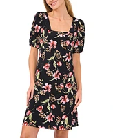 CeCe Women's Floral Square Neck Puff Short Sleeve Dress