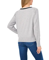 CeCe Women's Contrast Collar V-Neck Sweater