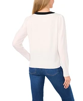 CeCe Women's Contrast Collar V-Neck Sweater